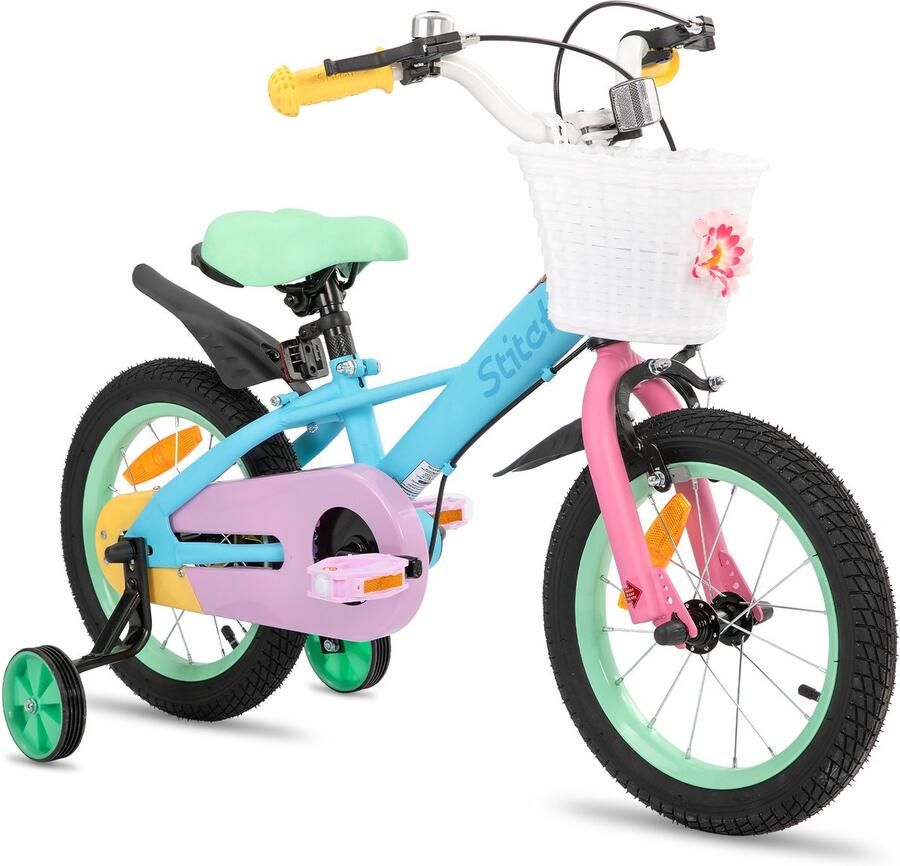 Stitch Macaron Kinderfiets 12 14 16 18 Inch Voor & (2-9 Jaar) Met dje & Zijwieltjes