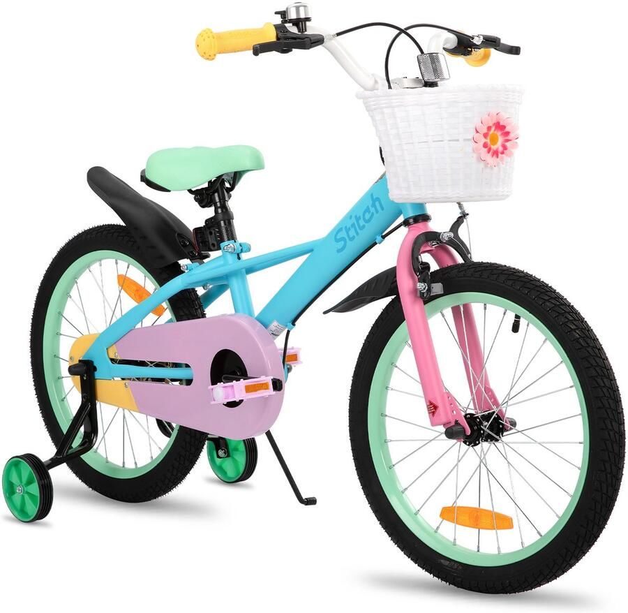 Stitch Macaron Kinderfiets 12 14 16 18 Inch Voor & (2-9 Jaar) Met dje & Zijwieltjes Geschikt voor buitenactiviteiten in de lente
