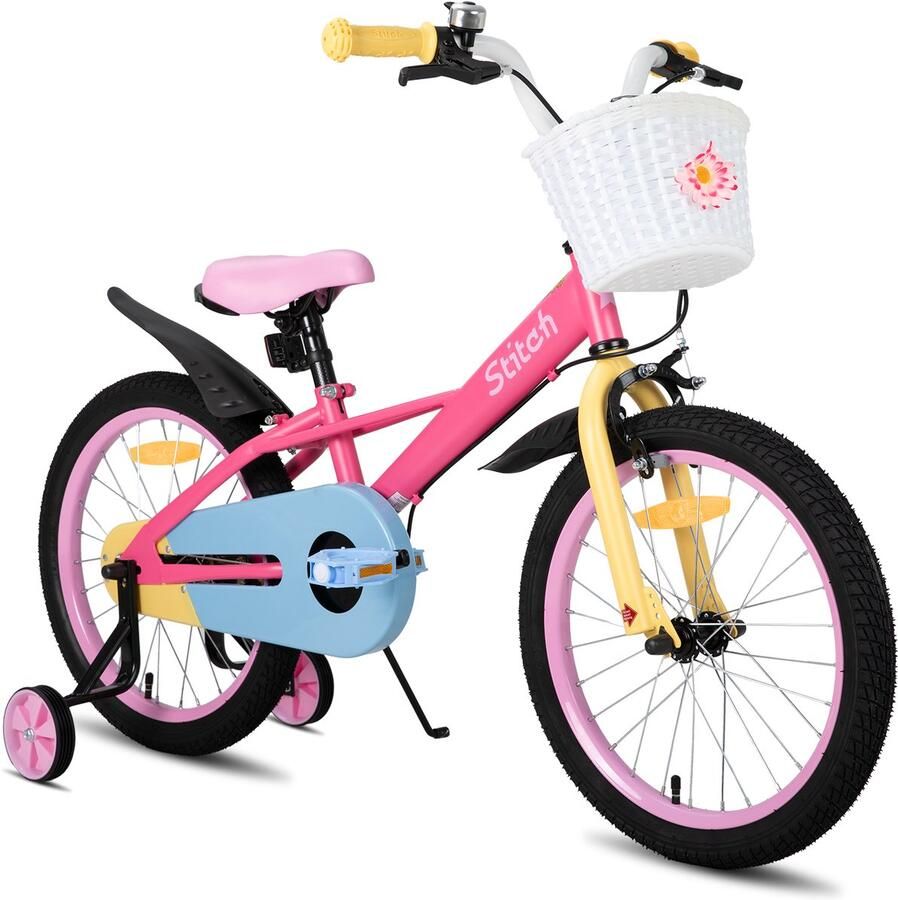 Stitch Macaron Kinderfiets 12 14 16 18 Inch Voor & (2-9 Jaar) Met dje & Zijwieltjes Geschikt voor buitenactiviteiten in de lente
