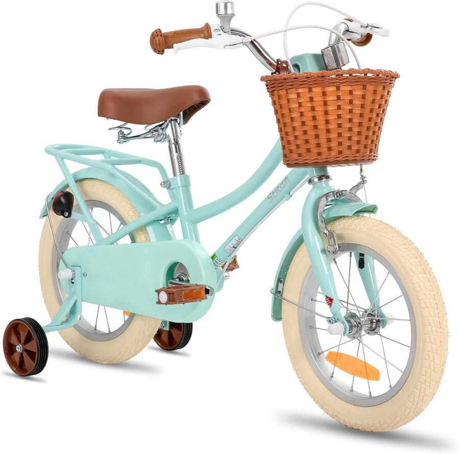 Stitch Manchi Meisjesfiets 14 Inch Zijwieltjes Bell Handrem Voor V-Brake en Achter Trommelrem Groen