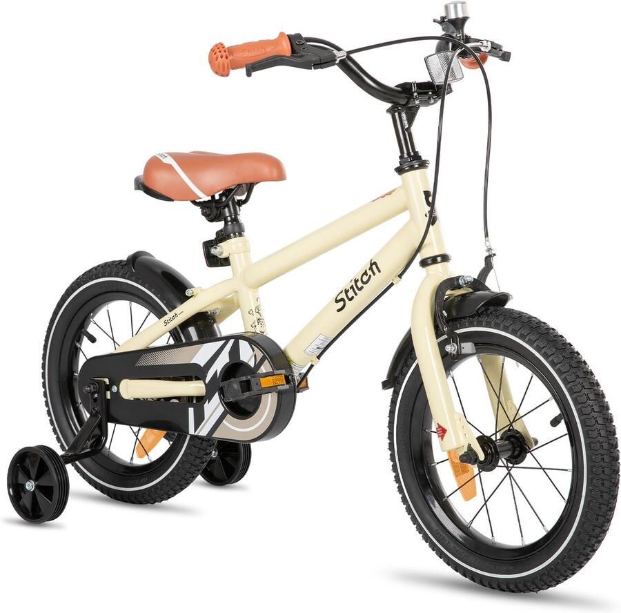 Stitch Totem Jongensfiets 16 Inch Kinderfiets voor 4 tot 7 Jaar Met Zijwieltjes Beige