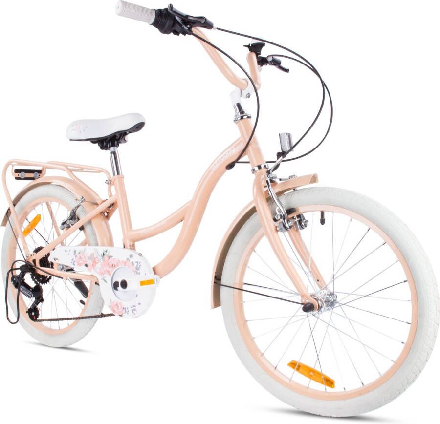 Sun Baby Flower Bike Fiets voor een meisje van 6 tot 10 jaar 20 inch Abrikoos 6 versnellingen Shimano kinderfiets in hoogte verstelbaar