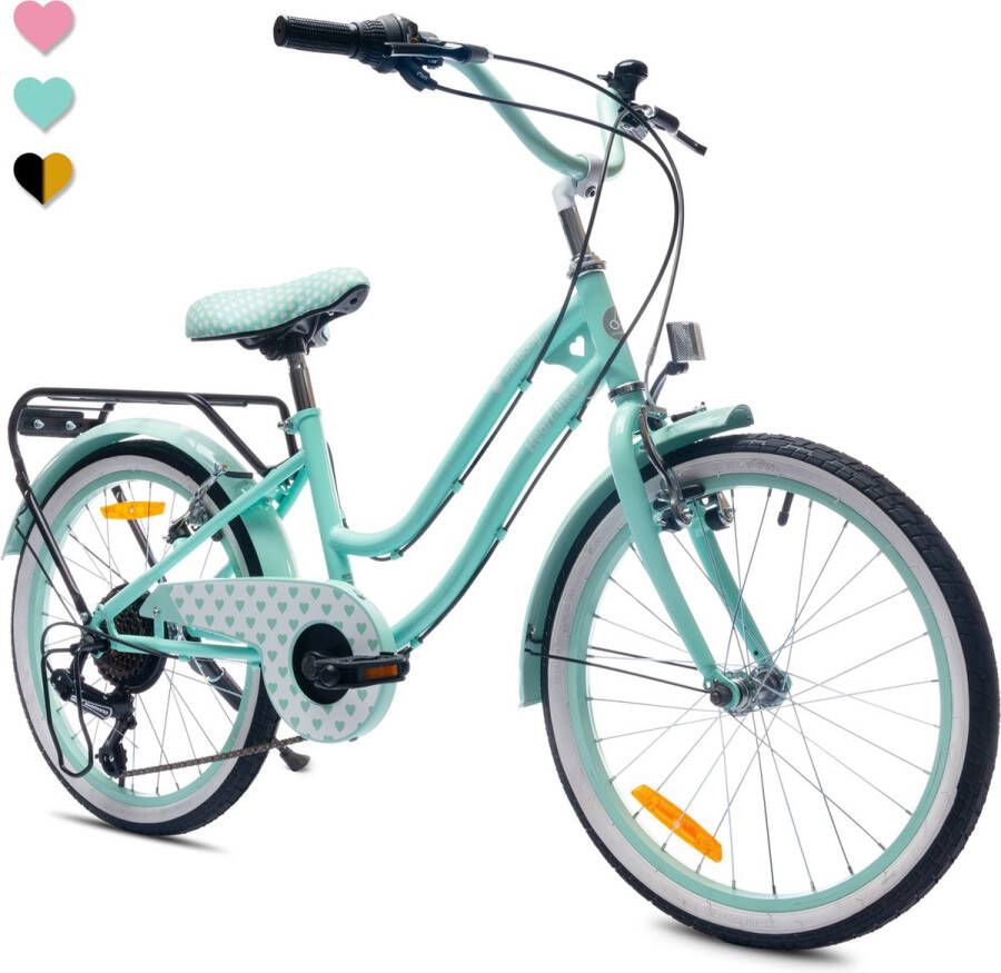 Sun Baby Heart Bike Fiets voor een meisje van 6 tot 10 jaar 20 inch Munt 6 versnellingen Shimano kinderfiets in hoogte verstelbaar