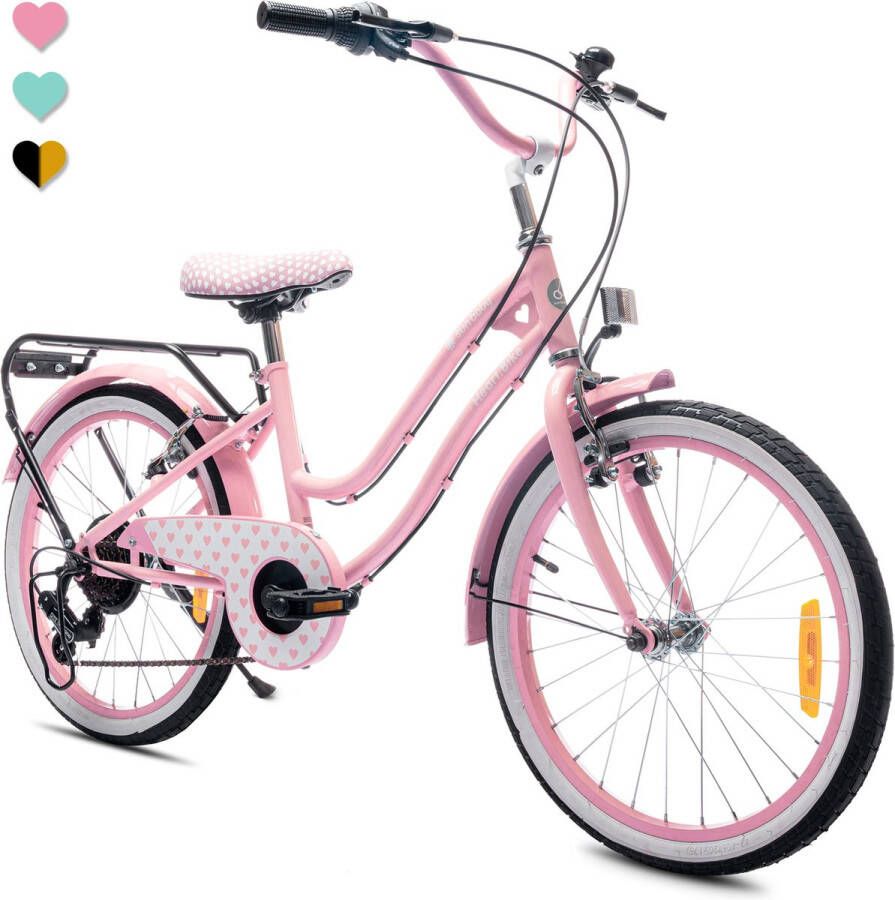 Sun Baby Heart Bike Fiets voor een meisje van 6 tot 10 jaar 20 inch Roze 6 versnellingen Shimano kinderfiets in hoogte verstelbaar