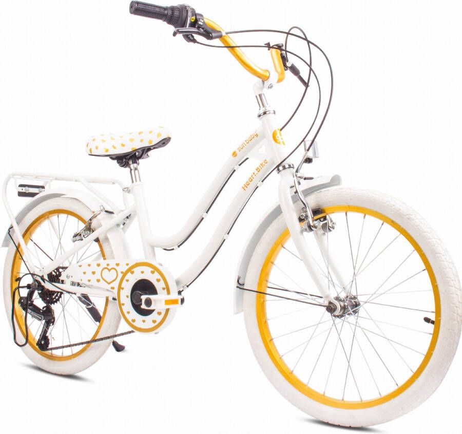 Sun Baby Heart Bike Fiets voor een meisje van 6 tot 10 jaar 20 inch Wit goud 6 versnellingen Shimano kinderfiets in hoogte verstelbaar