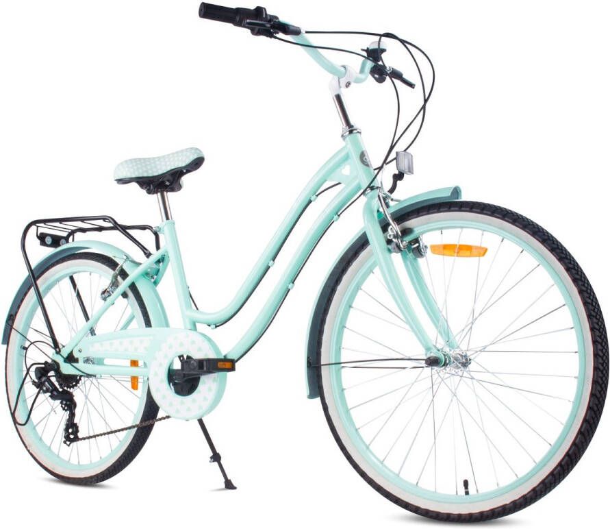 Sun Baby Heart Bike Kinderfiets 24 inch meisjes van 8 tot 12 jaar Mint Fiets voor een meisje met 7 versnellingen bagagedrager metalen spatborden V-brake kettingkast