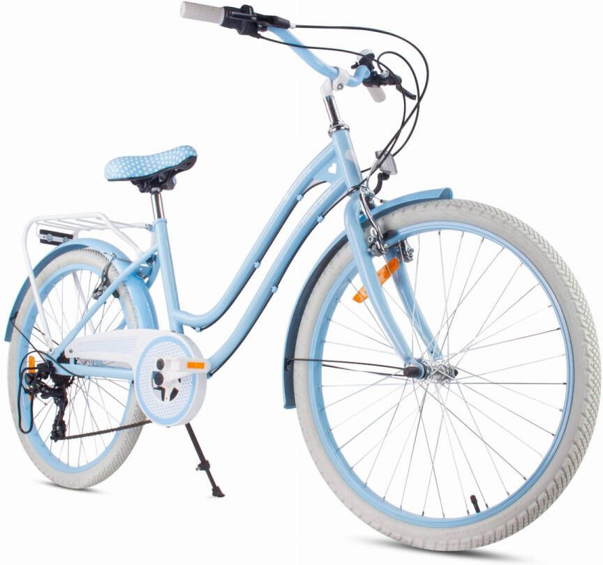 Sun Baby Heart Bike Kinderfiets 24 inch meisjes van 8 tot 12 jaar Silver Moon Lichtblauw Fiets voor een meisje met 7 versnellingen bagagedrager metalen spatborden V-brake kettingkast