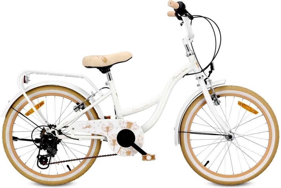 Sun Baby Flower Bike Fiets voor een meisje van 6 tot 10 jaar 20 inch Wit Beige 6 versnellingen Shimano kinderfiets in hoogte verstelbaar