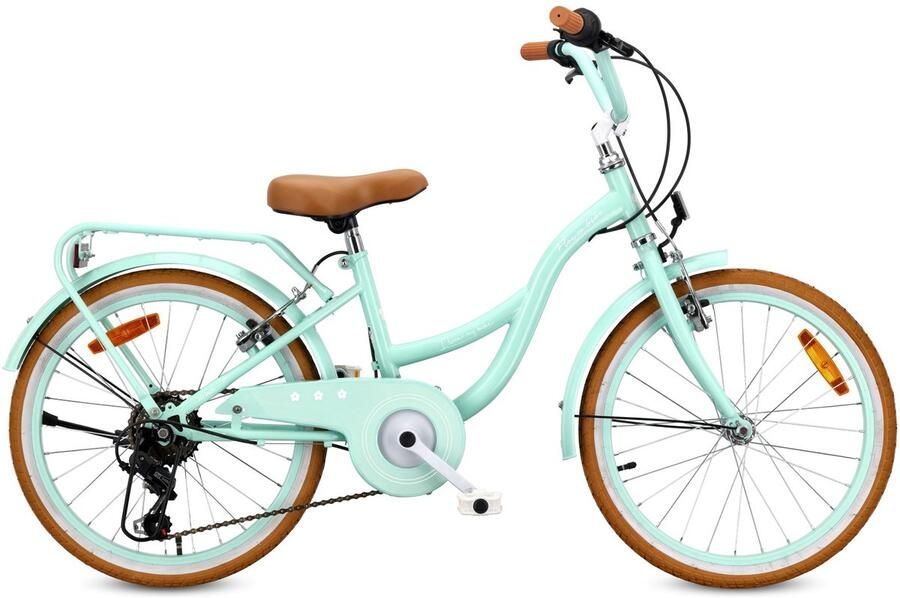 Sun Baby FLOWER BIKE RETRO Kinderfiets 20 inch Fiets voor een meisje 20 6 versnellingen stalen frame V-brakes spatborden kettingkast verlichting bel verstelbaar Mint