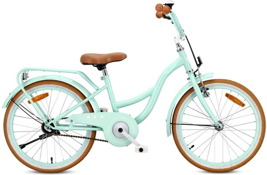 Sun Baby FLOWER BIKE RETRO Kinderfiets 20 inch Fiets voor een meisje 20 stalen frame V-brakes spatborden kettingkast verlichting bel verstelbaar Mint