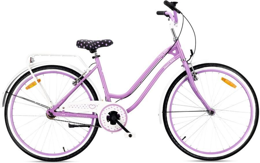Sun Baby HEART BIKE Stadsfiets dames 26 fiets voor vrouwen damen meisjes fiets 26 inch 7 versnellingen V-brakes stalen frame bagagedrager spatborden Paars
