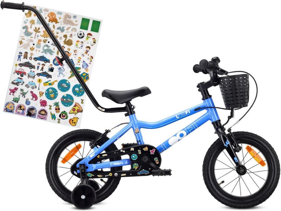 Sun Baby Kinderfiets 14 Inch LOOFI Fiets voor Jongen 3-5 Jaar Max 50 kg lichtgewicht 7 2 kg aluminium frame met zijwieltjes mandje bel stickers Blauw