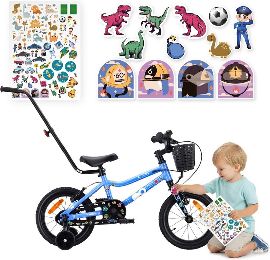 Sun Baby Kinderfiets 14 Inch LOOFI Fiets voor Jongen 3-5 Jaar Max 50 kg lichtgewicht 7 2 kg aluminium frame met zijwieltjes mandje bel stickers Blauw