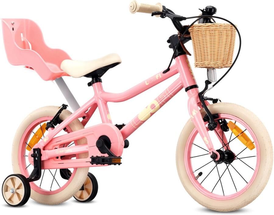 Sun Baby Kinderfiets 14 Inch LOOFI Fiets voor Meisje 3-5 Jaar Max 50 kg lichtgewicht 6.6 kg aluminium frame met poppenzitje zijwieltjes mandje bel stickers Roze - Foto 2