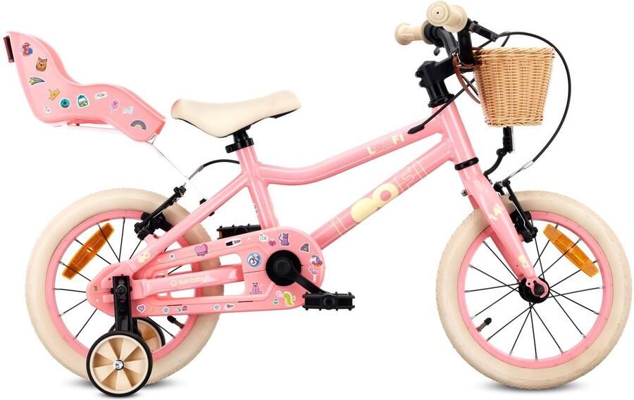 Sun Baby Kinderfiets 14 Inch LOOFI Fiets voor Meisje 3-5 Jaar Max 50 kg lichtgewicht 7 2 kg aluminium frame met poppenzitje zijwieltjes mandje bel stickers Roze