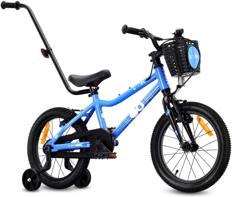 Sun Baby Kinderfiets 16 Inch LOOFI Fiets voor Jongen 4-6 Jaar Max 50 kg licht 6.9 kg aluminium frame met zijwieltjes mandje bel stickers Blauw - Foto 2