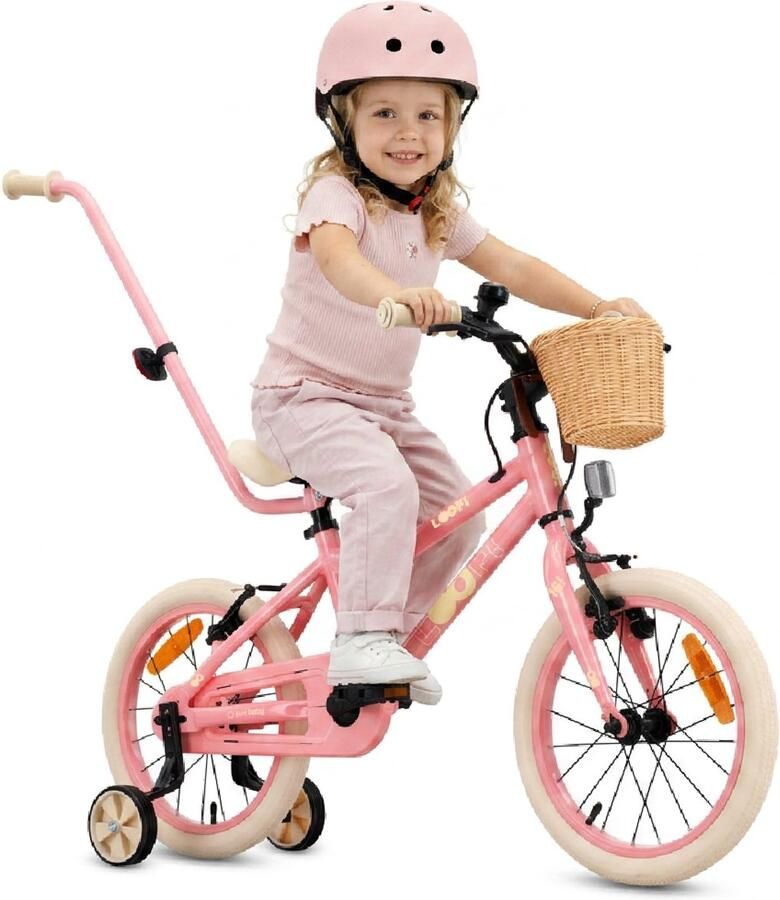 Sun Baby Kinderfiets 16 Inch LOOFI Fiets voor Meisje 4-6 Jaar Max 50 kg lichtgewicht 6.9 kg aluminium frame met zijwieltjes mandje bel stickers Roze - Foto 2