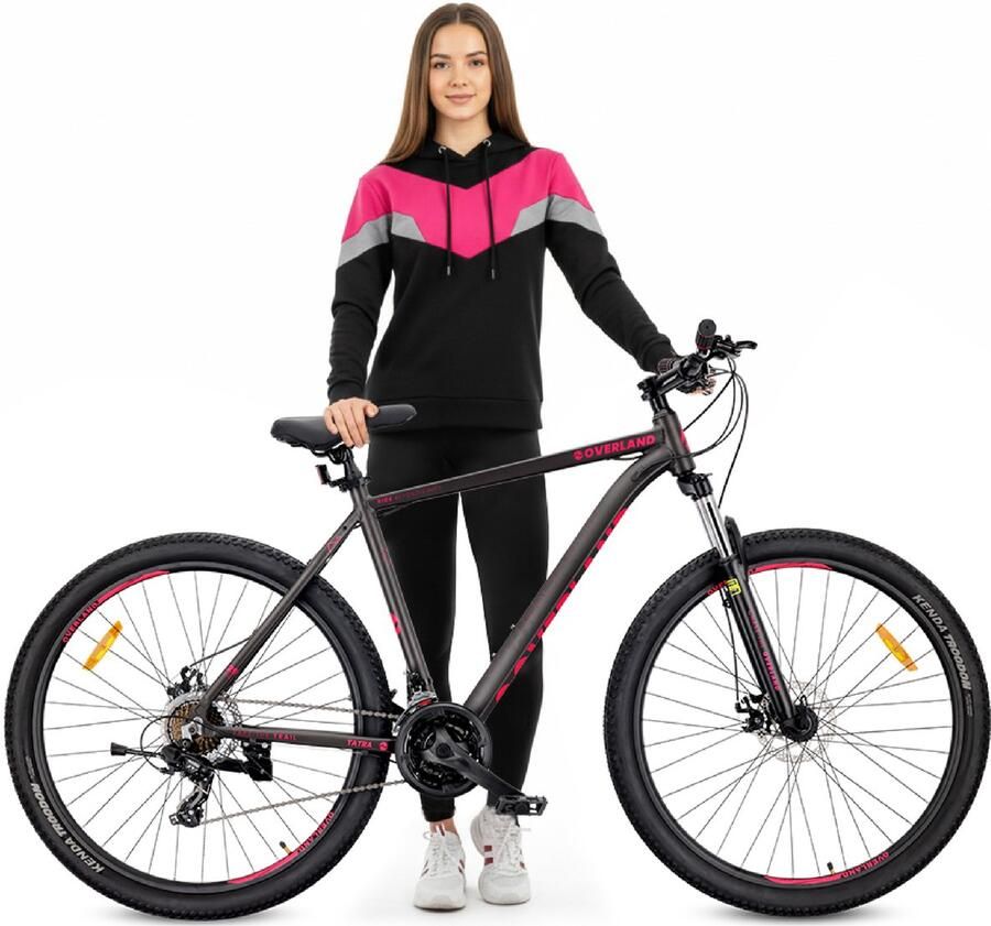 Sun Baby Tatra Bikes Mountainbike 29 Overland MTB-fiets voor en fiets 29 21 inch aluminium frame 21 versnellingen schokdemper schijfrem Zwart-Fuchsia