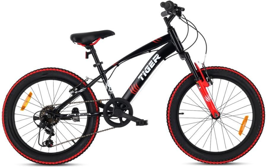 Sun Baby Tiger Bike Kinderfiets voor jongens 20 inch wielmaat te kiezen uit 6 versnellingen Shimano van 6 tot 10 jaar in hoogte verstelbaar (Rood Zwart)