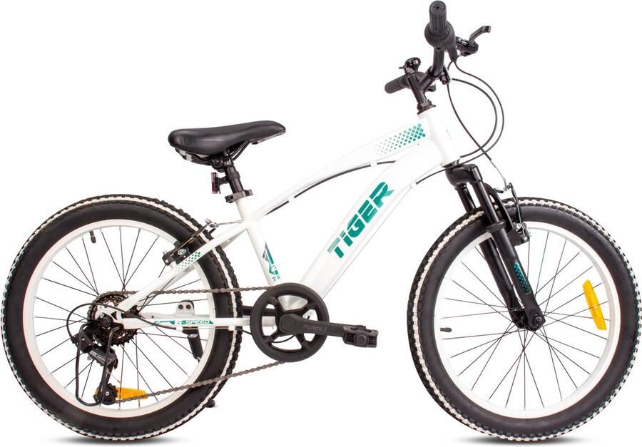 Sun Baby Tiger Bike Kinderfiets voor jongens van 6 tot 10 jaar 20 inch Wit Groen wielmaat te kiezen uit 6 versnellingen Shimano in hoogte verstelbaar