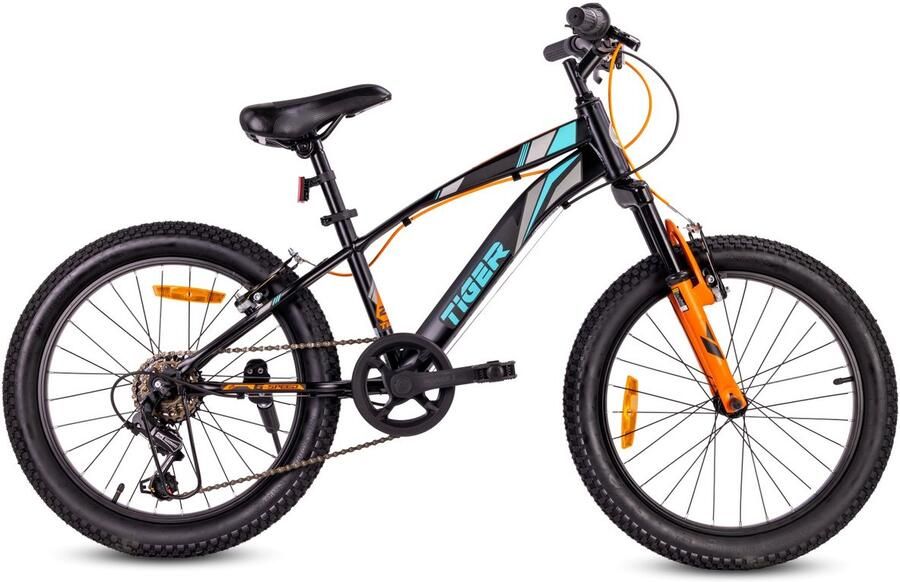 Sun Baby Tiger Bike Kinderfiets voor jongens van 6 tot 10 jaar 20 inch Zwart-Turkoois-Grijs-Oranje wielmaat te kiezen uit 6 versnellingen Shimano