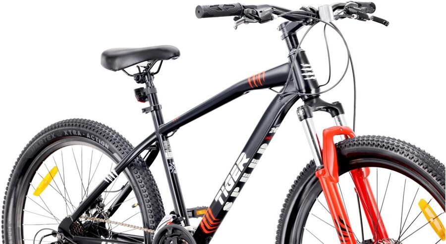 Sun Baby TIGER BIKE Mountainbike 26 MTB-fiets voor jongens en mannen jeugd fiets 26 inch stalen frame 21 versnellingen schijfremmen vering Zwart-Rood