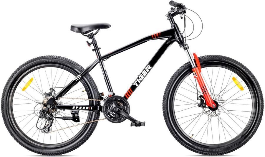 Sun Baby TIGER BIKE Mountainbike 26 MTB-fiets voor jongens en mannen jeugd fiets 26 inch stalen frame 21 versnellingen schijfremmen vering Zwart-Rood