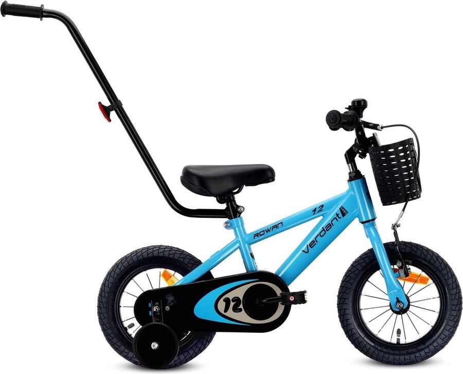 Sun Baby Verdant Bike Kinderfiets voor jongens 12 inch leeftijd 3 tot 6 jaar met zijwieltjes duwstang handrem (Blauw 12 inch)