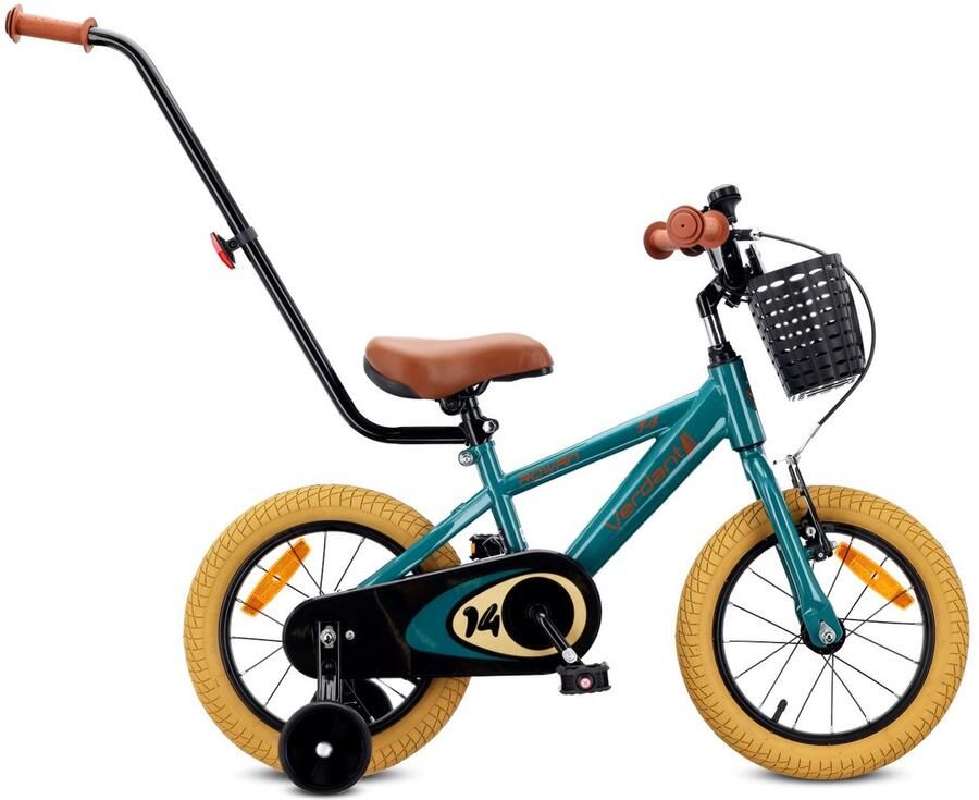 Sun Baby Verdant Bike Kinderfiets voor jongens 14 inch Donkergroen leeftijd 3 tot 5 jaar met zijwieltjes duwstang handrem