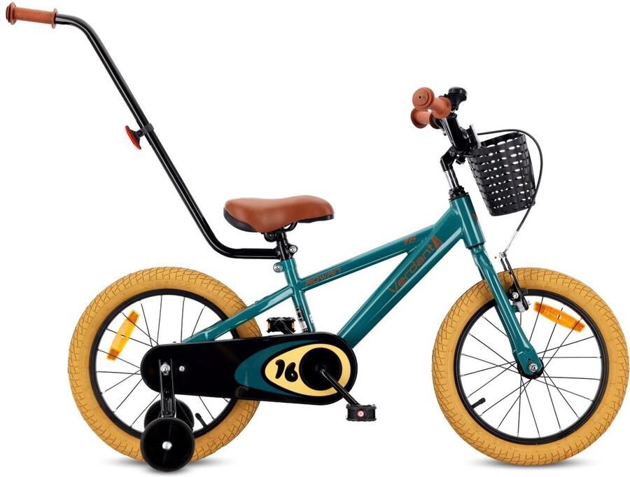 Sun Baby Verdant Bike Kinderfiets voor jongens 16 inch Donkergroen leeftijd 4 tot 6 jaar met zijwieltjes duwstang handrem