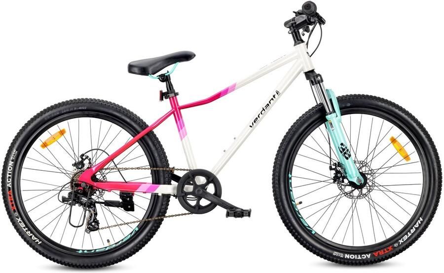 Sun Baby VERDANT CALIX Mountainbike 26 MTB-fiets voor en fiets 6 inch vering schijfrem 7 versnellingen Wit-Roze-Mintgroen