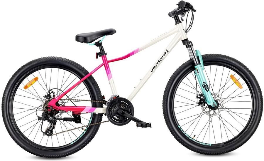 Sun Baby VERDANT CALIX Mountainbike 26 MTB-fiets voor en fiets 6 inch vering schijfrem 21 versnellingen Wit-Roze-Mintgroen