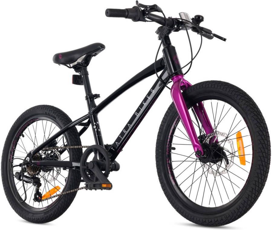 Sun Baby Tatra Bikes Kinderfiets 20 inch Fiets voor Kinderen van 5 tot 8 jaar met aluminium frame 6 derailleurversnellingen schijfremmen bel voetsteun reflectoren (Zwart Violet)