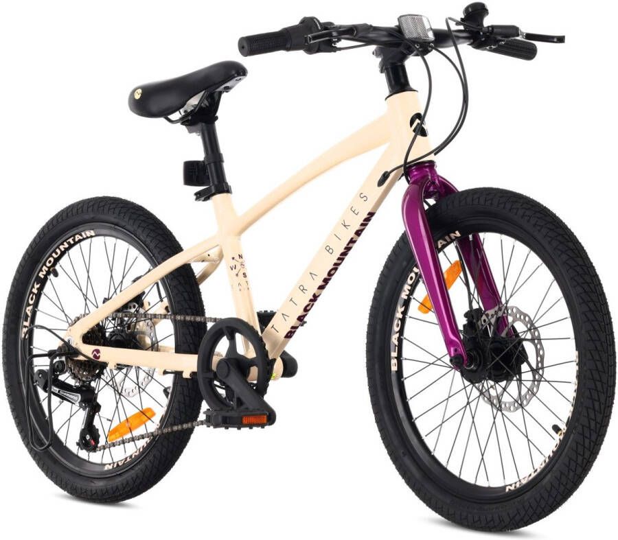 Sun Baby Tatra Bikes Kinderfiets 20 inch Fiets voor Kinderen van 5 tot 8 jaar met aluminium frame 6 derailleurversnellingen schijfremmen bel voetsteun reflectoren (Crème Violet)