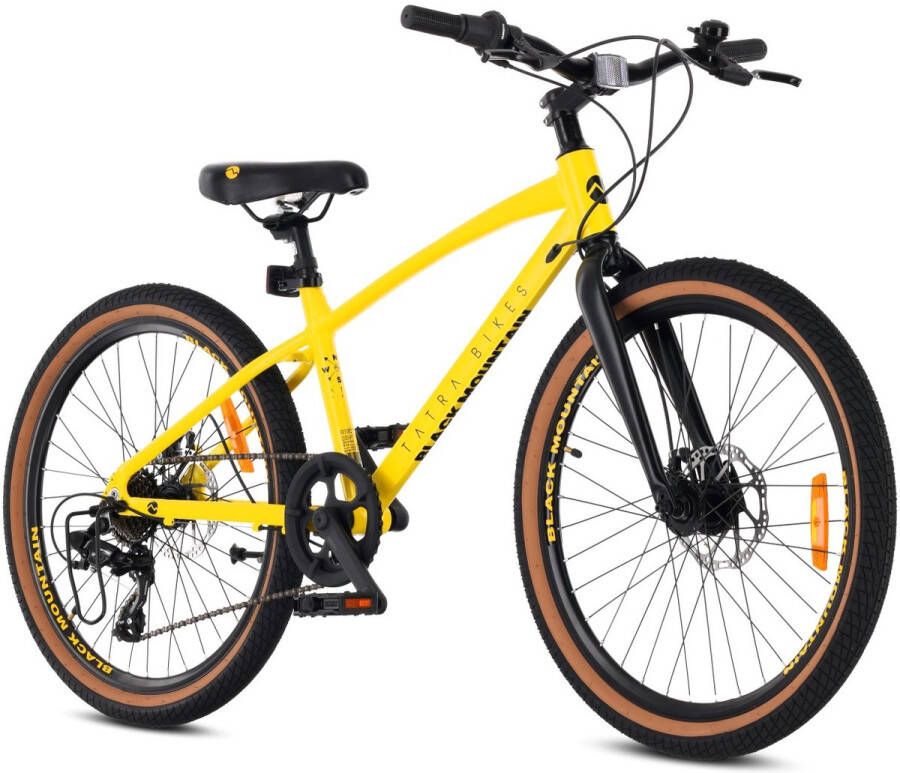 Sun Baby Tatra Bikes Kinderfiets 24 inch Fiets voor Kinderen van 8 tot 12 jaar met aluminium frame 7 derailleurversnellingen schijfremmen bel voetsteun reflectoren (Zwart Geel)