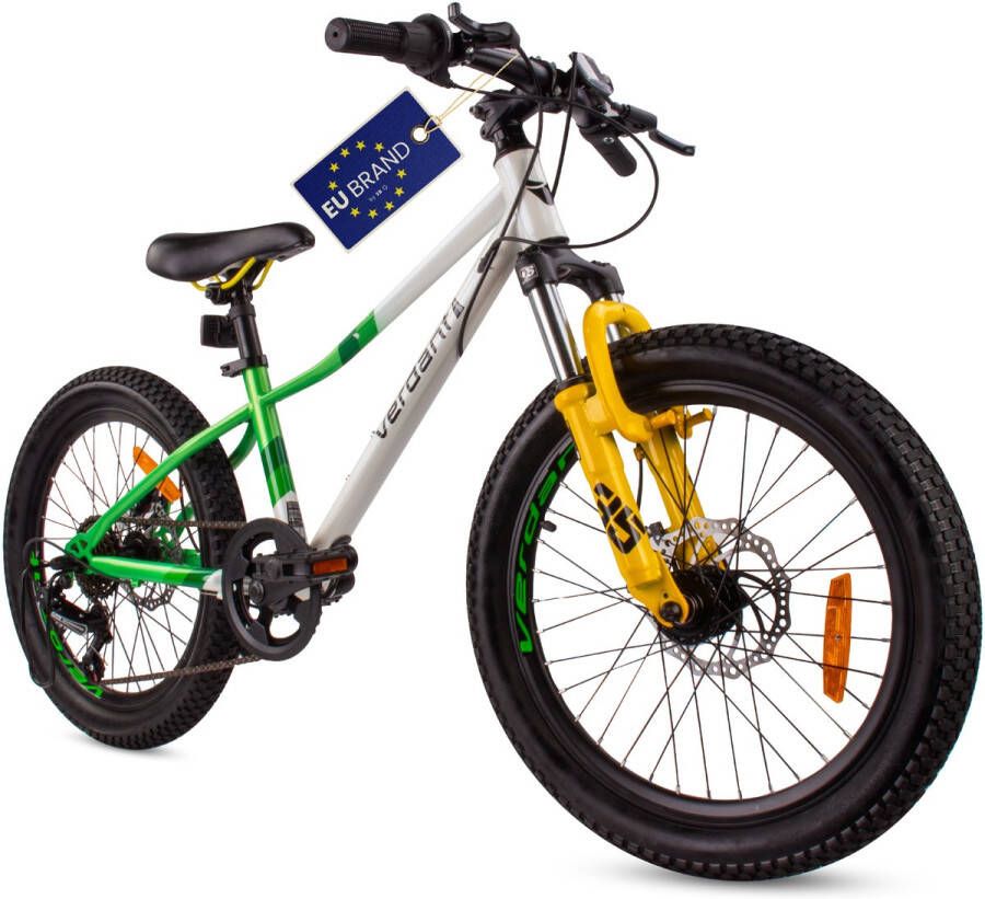 Sun Baby Verdant Bike Kinderfiets voor jongens 20 inch wielmaat te kiezen uit 6 versnellingen Shimano van 6 tot 10 jaar in hoogte verstelbaar (Wit Groen)