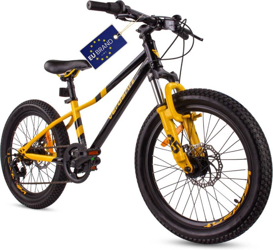 Sun Baby Verdant Bike Kinderfiets voor jongens 20 inch wielmaat te kiezen uit 6 versnellingen Shimano van 6 tot 10 jaar in hoogte verstelbaar (Zwart Geel)