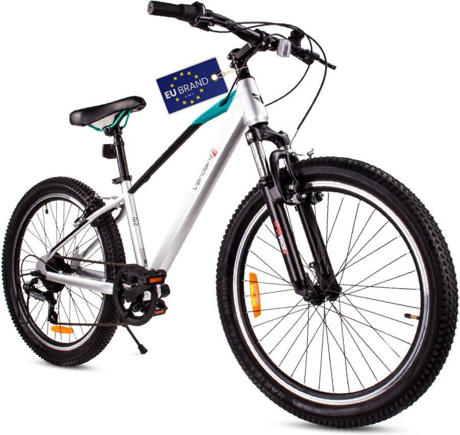 Sun Baby Verdant Bike Kinderfiets voor jongens 24 inch te kiezen uit 7 versnellingen Shimano van 8 tot 12 jaar met schokdemper V-Brake (Zilver)