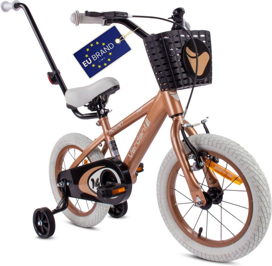 Sun Baby Verdant Bike Kinderfiets voor jongens van 3 tot 5 jaar 14 inch Cappuccino leeftijd 3 tot 6 jaar met zijwieltjes duwstang handremm