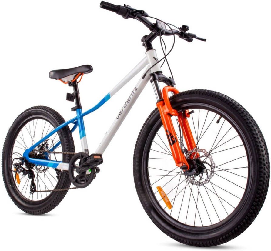Sun Baby Verdant Kinderfiets voor jongens 24 inch Fiets voor kinderen van 8 jaar met stalen frame schijfremmen 7 versnellingen schokdemper vooraan (Blauw)