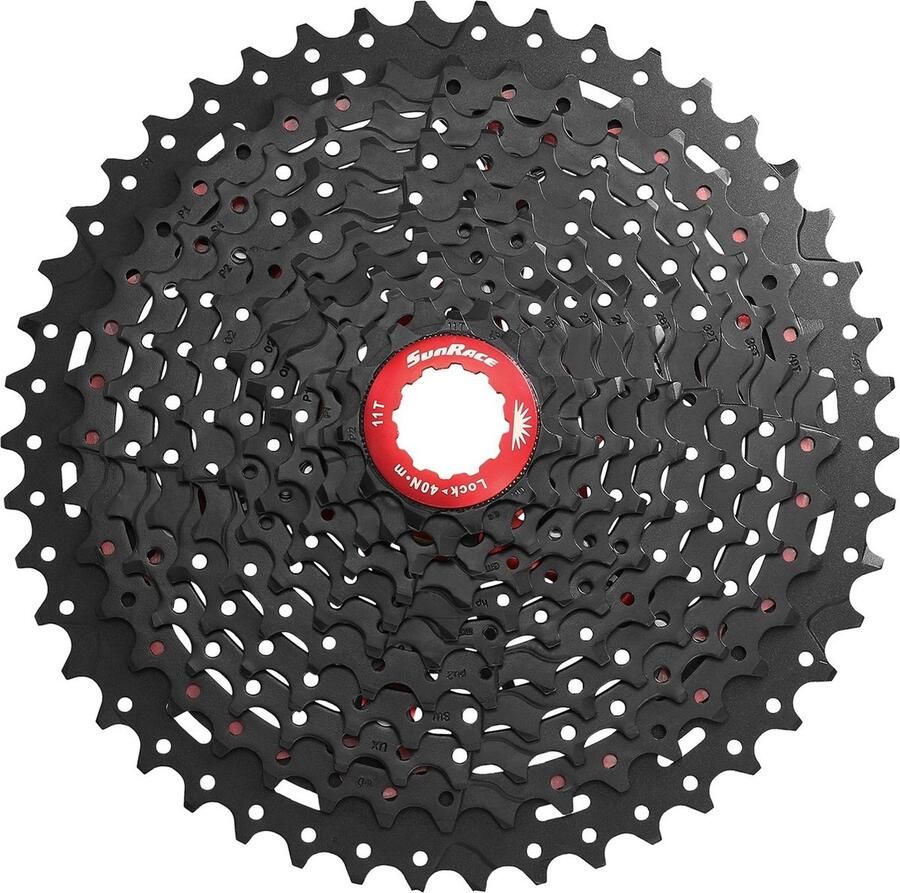 Sunrace 11-speed cassette breed bereik 11-46T geschikt voor gravel en stadsfietsen duurzaam staal en aluminium zilverkleurig