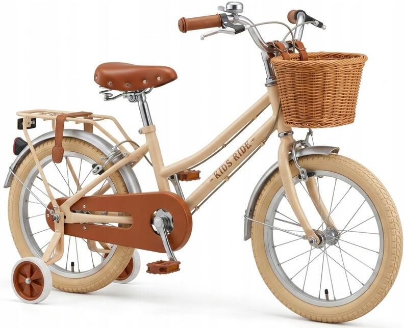 SUPVOX 16 Inch Vintage Kinderfiets Beige – Met Zijwieltjes dje Terugtraprem & Handrem – Verstelbaar Zadel (58-68 cm)
