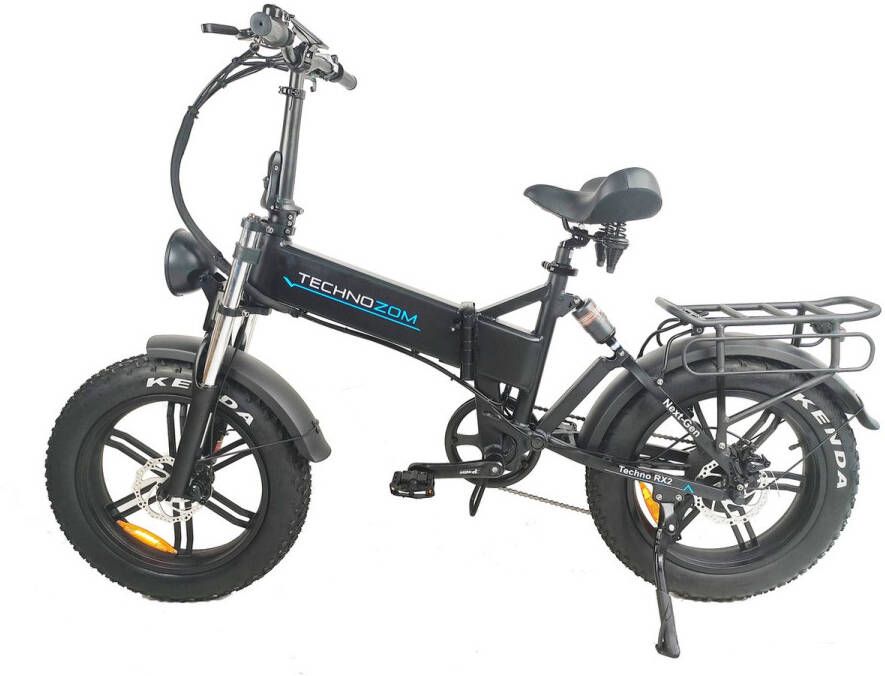 Technozom Techno RX2 2024 model Elektrische opvouwbare fiets Rijklaar Elektrische Fatbike Fatbikes E-Bike 25* km u 250W BAFANG motor 7 Versnellingen Voor en Achter veringen Compleet met slot + alarm + reistas Zwart