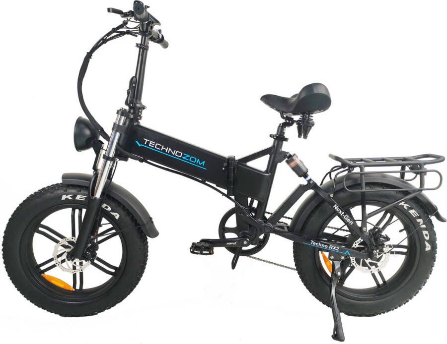 Technozom Techno RX2 2024 model Elektrische opvouwbare fiets Rijklaar Elektrische Fatbike Fatbikes E-Bike 25 km u 250W BAFANG motor 7 Versnellingen Voor en Achter veringen Compleet met slot + alarm + reistas + telefoonhouder Zwart