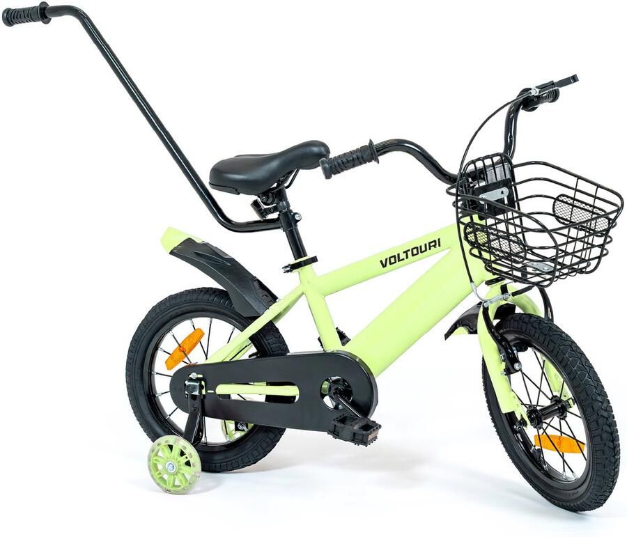 THUNDER Kinderfiets 14 inch Zijwieltjes met LED d & Duwstang 3-6 jaar