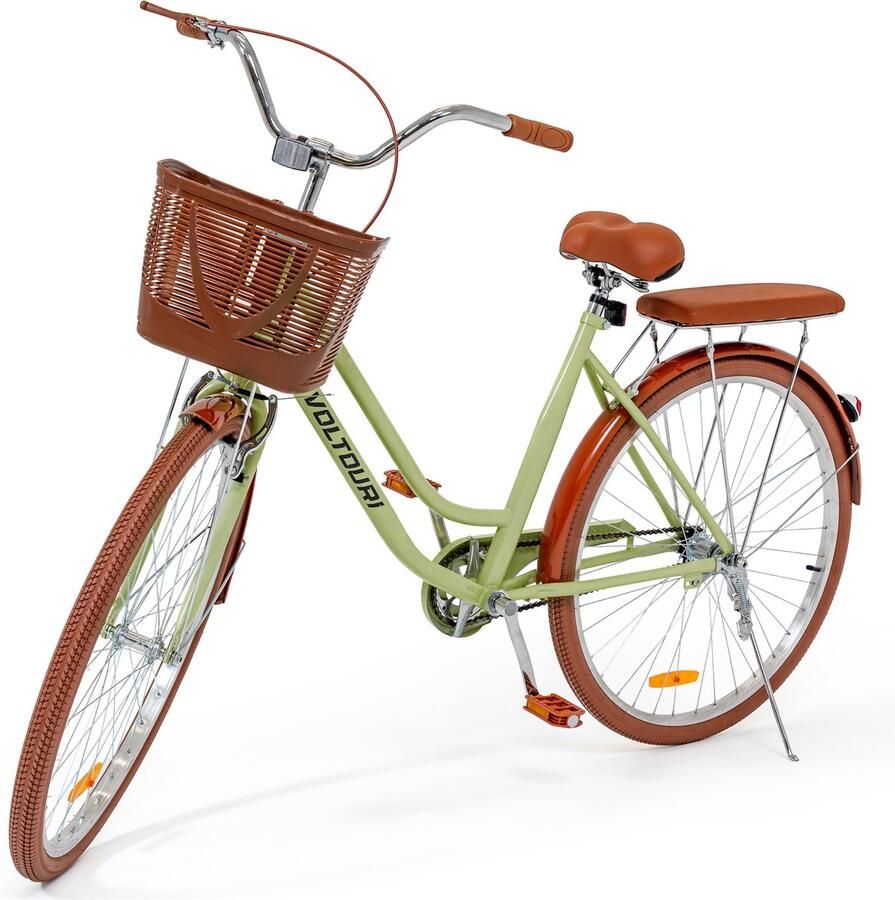 THUNDER VOLTOURI Damesfiets 28 Inch Retro – Stadsfiets met Mand Bagagedrager en Terugtraprem – 17 Inch Stalen Frame