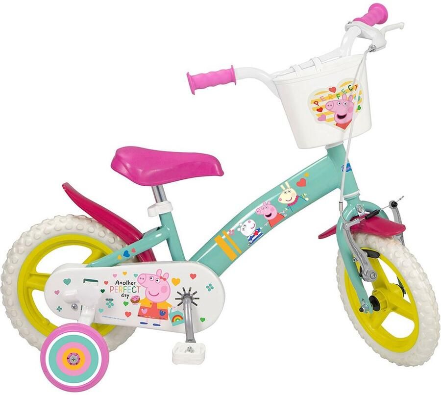TOIMSA BIKES Toimsa Peppa Pig Kinderfiets – 12 inch – Roze – Inclusief Zijwieltjes Voormandje en Poppenzitje – Voor Kinderen van 3 tot 5 Jaar