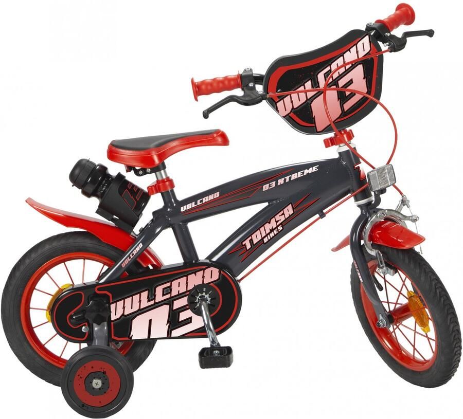 Toimsa Volcano Jongensfiets Kinderfiets voor Jongens 12 Inch 22 cm Trommelrem Zwart Rood