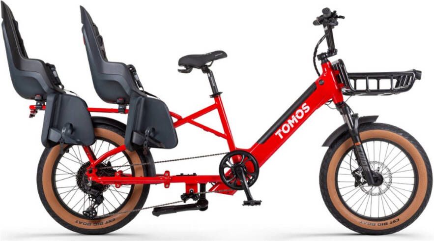 Tomos E-Cargo Fat 2 Longtail Elektrische Fatbike Inclusief Voordrager Inclusief Bamboe Plaat Inclusief Zitkussen 20 Inch 250W Motor 10 Versnellingen 90 km Actieradius Hydraulische Schijfrem Glossy Red