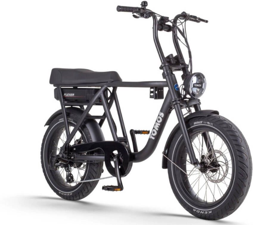 Tomos Flexer Elektrische Fatbike Hoge Instap 20 Inch 250W Motor 7 Versnellingen 100 km Actieradius Mechanische Schijfrem Matt Black